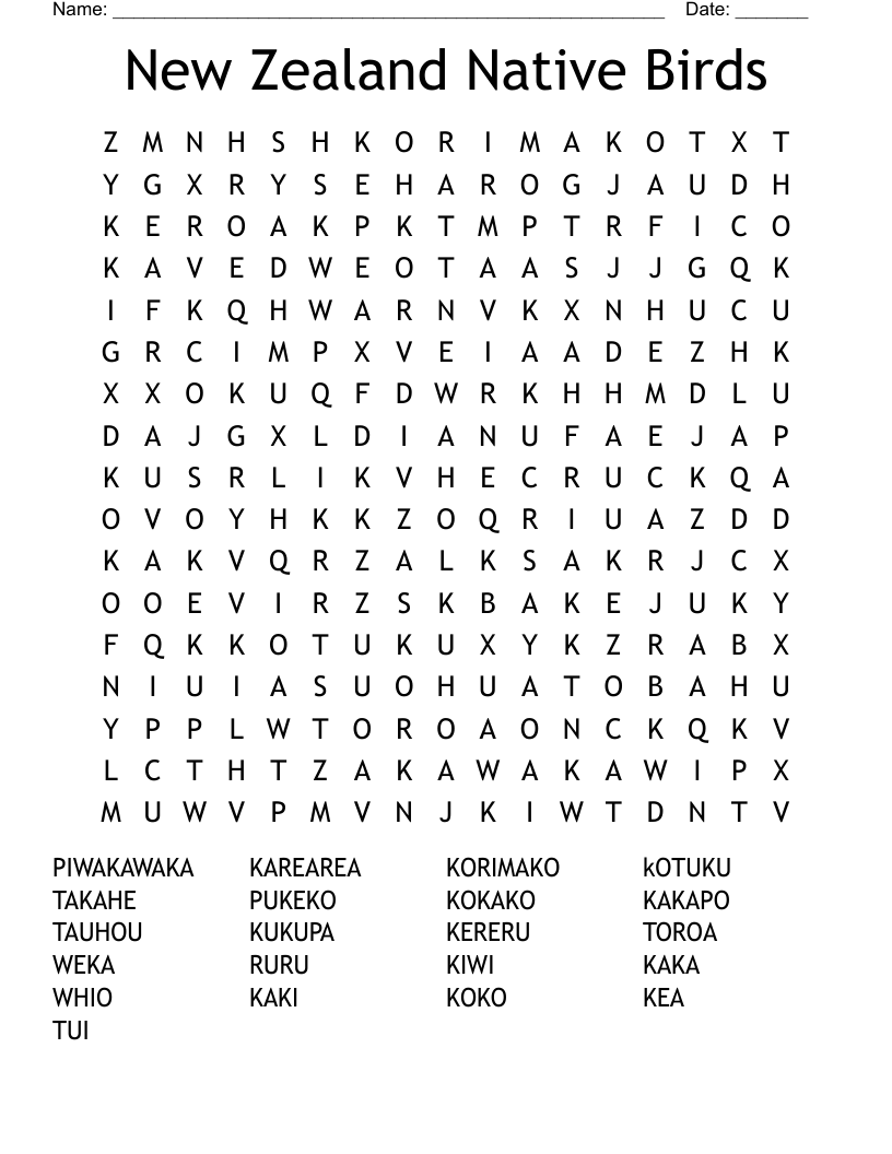 Bird Word Search Printable