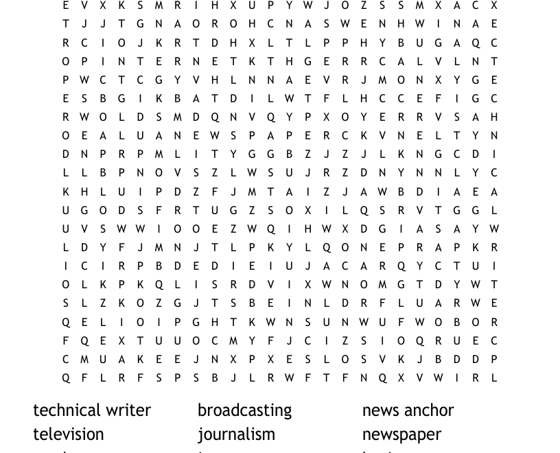 News Anchor Analyist Newapaper Word Search WordMint