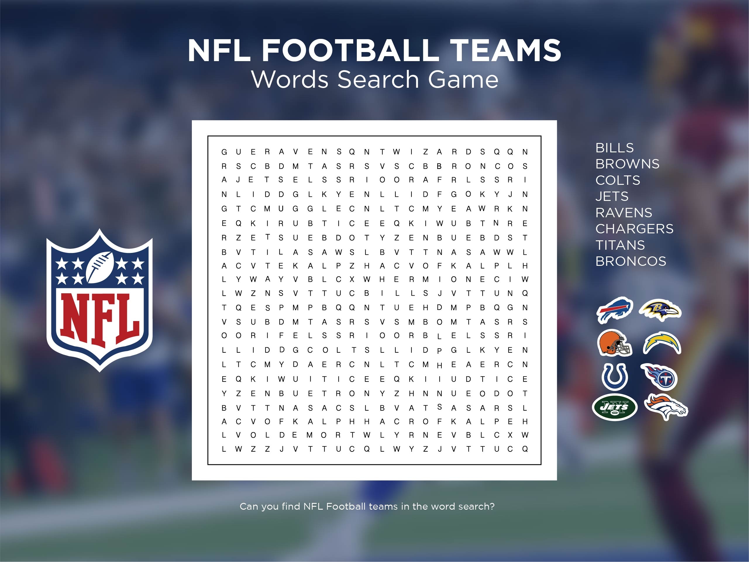 Nfl Teams Word Search Printable