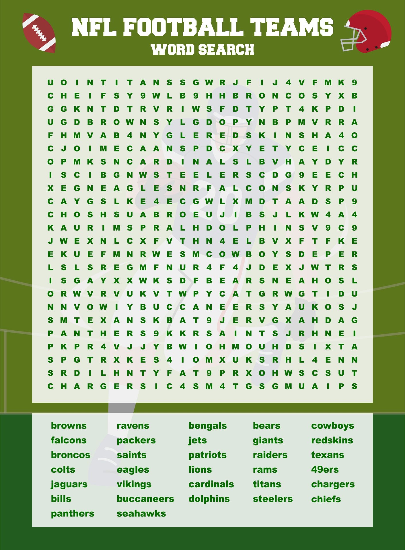 NFL Football Word Search 10 Free PDF Printables Printablee