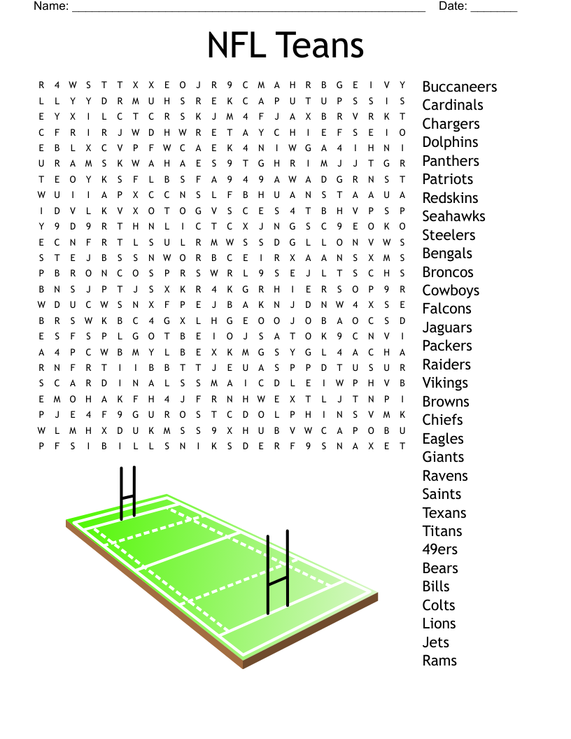 NFL Teams Word Search WordMint