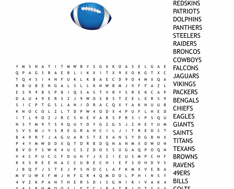NFL Teams Word Search WordMint