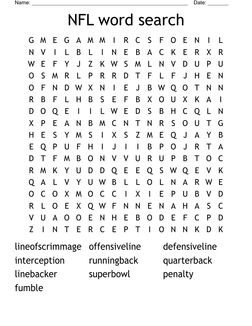 NFL Word Search WordMint