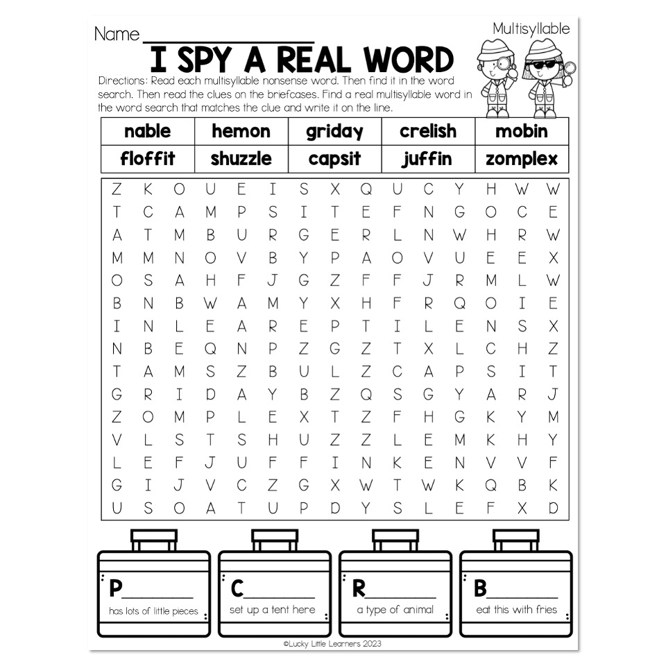 Nonsense Words Multisyllable I Spy A Real Word Lucky Little Learners