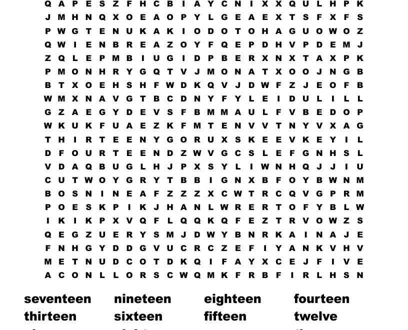 Number Words Word Search WordMint