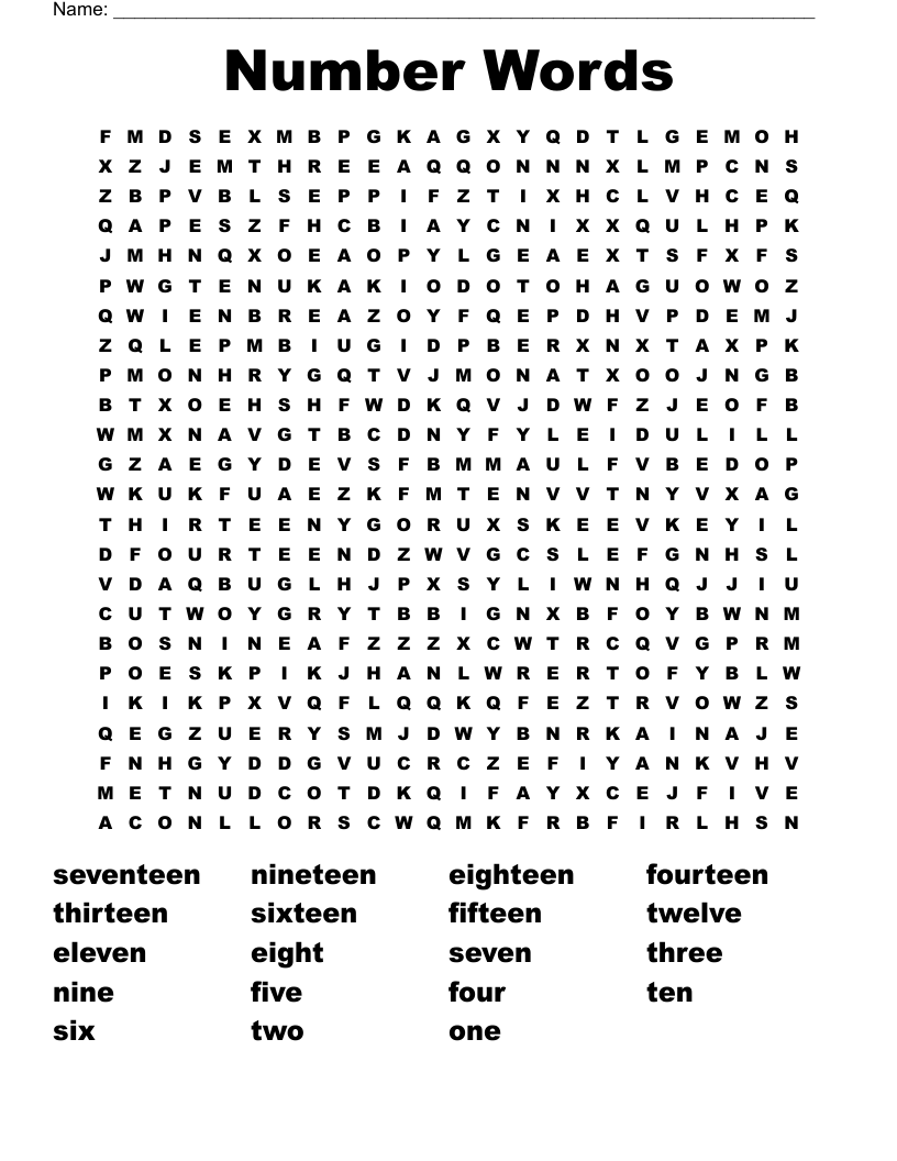 Number Words Word Search WordMint