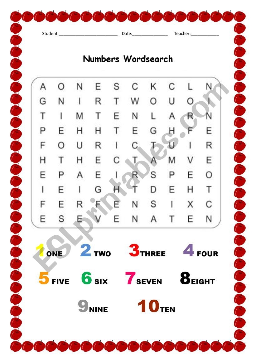 Printable Number Search And Word Search