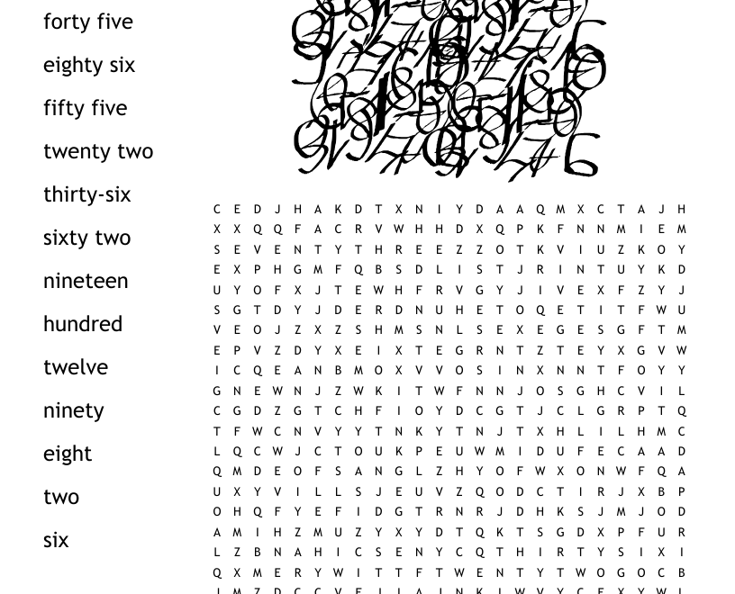 Numbers 1 100 Crossword Word Search WordMint