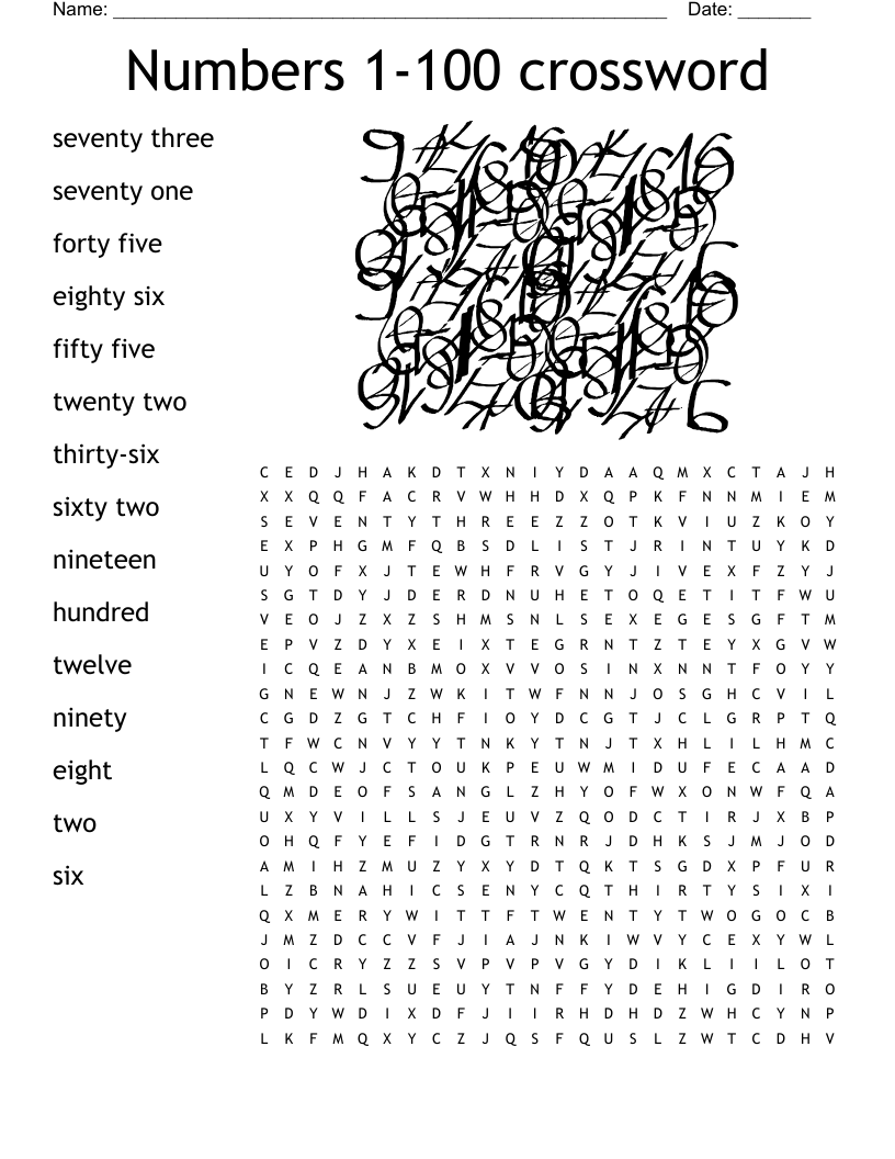Numbers 1 100 Crossword Word Search WordMint