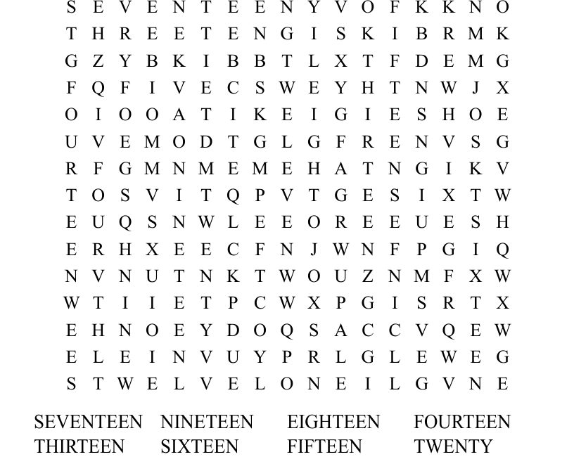 Numbers 1 20 Word Search WordMint