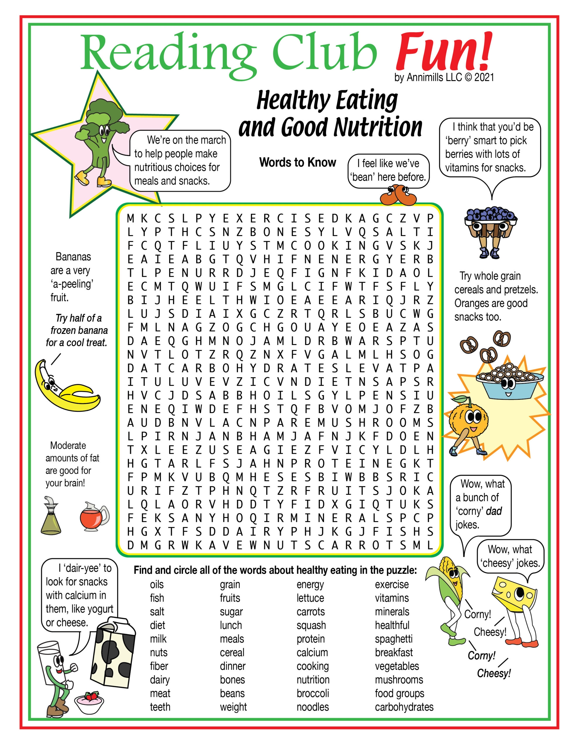Printable Nutrition Word Search