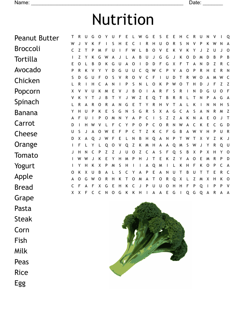 Nutrition Word Search WordMint
