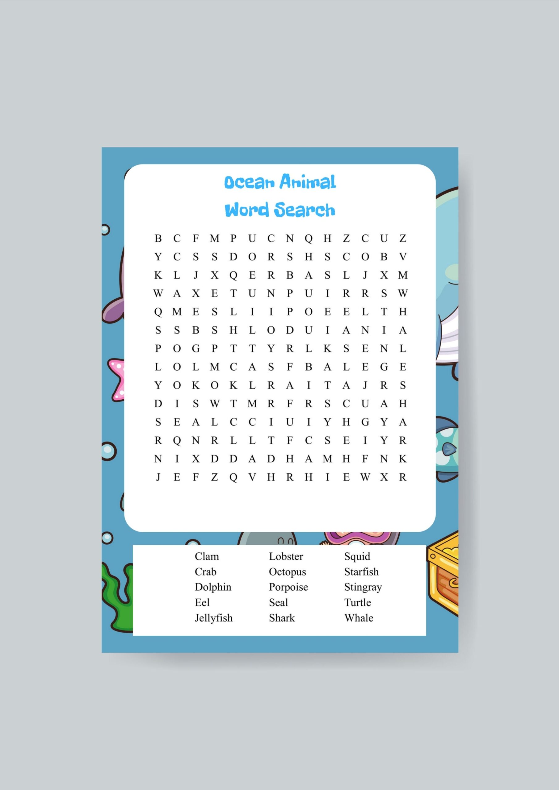 Ocean Animal Word Search Printable Shark Printables