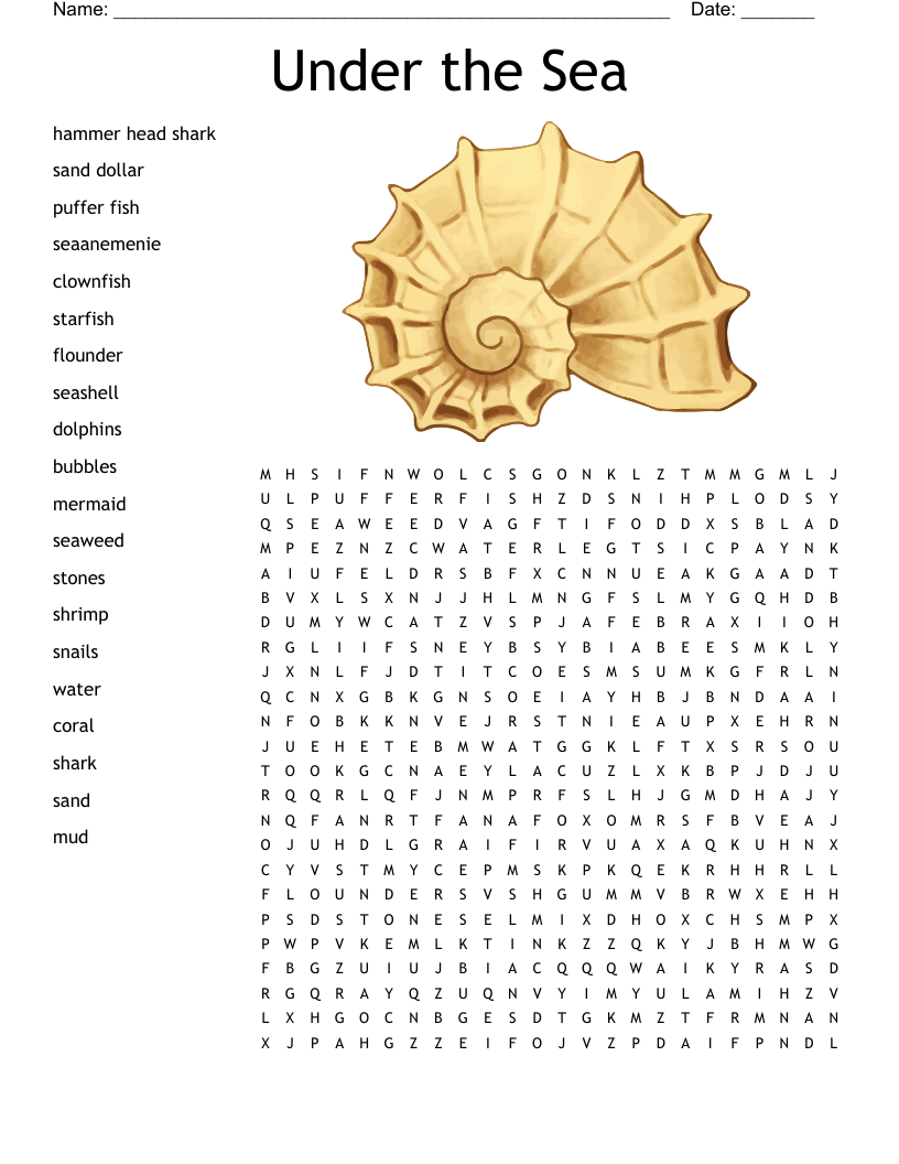 Ocean Animals Word Search WordMint
