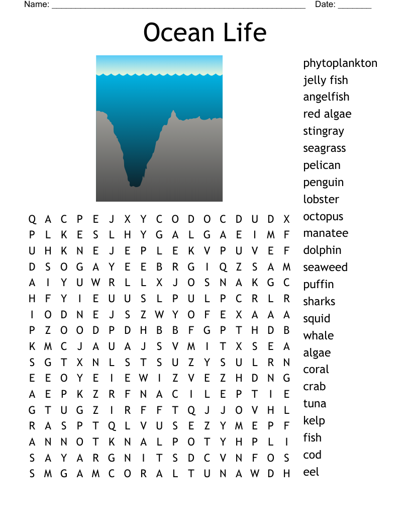 Ocean Animals Word Search WordMint