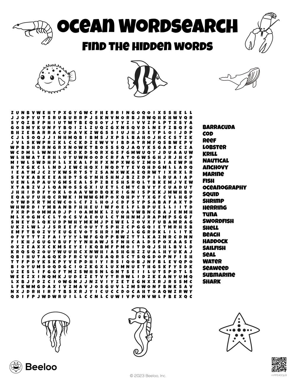 Ocean Wordsearch Beeloo Printable Crafts And Activities For Kids
