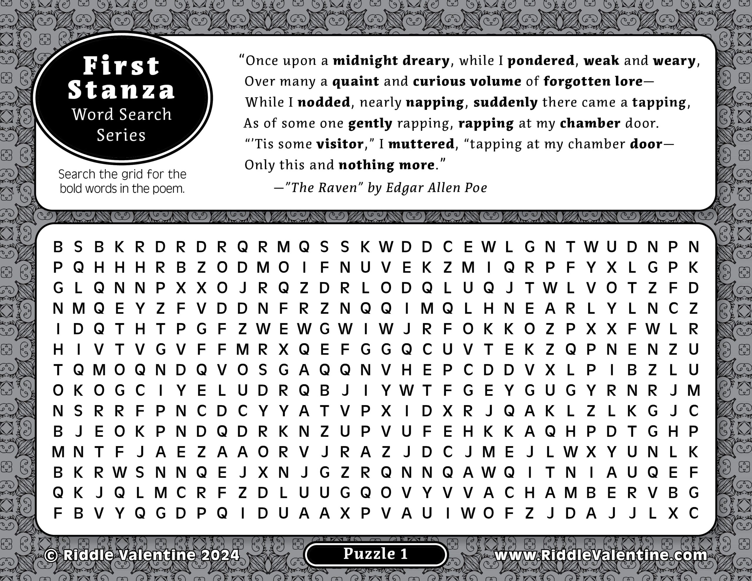 October Puzzle Newsletter The Raven Word Search