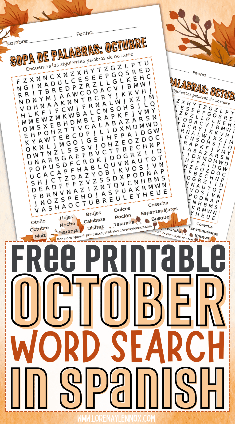 October Word Search Free Printable In Spanish Bilingual Beginnings