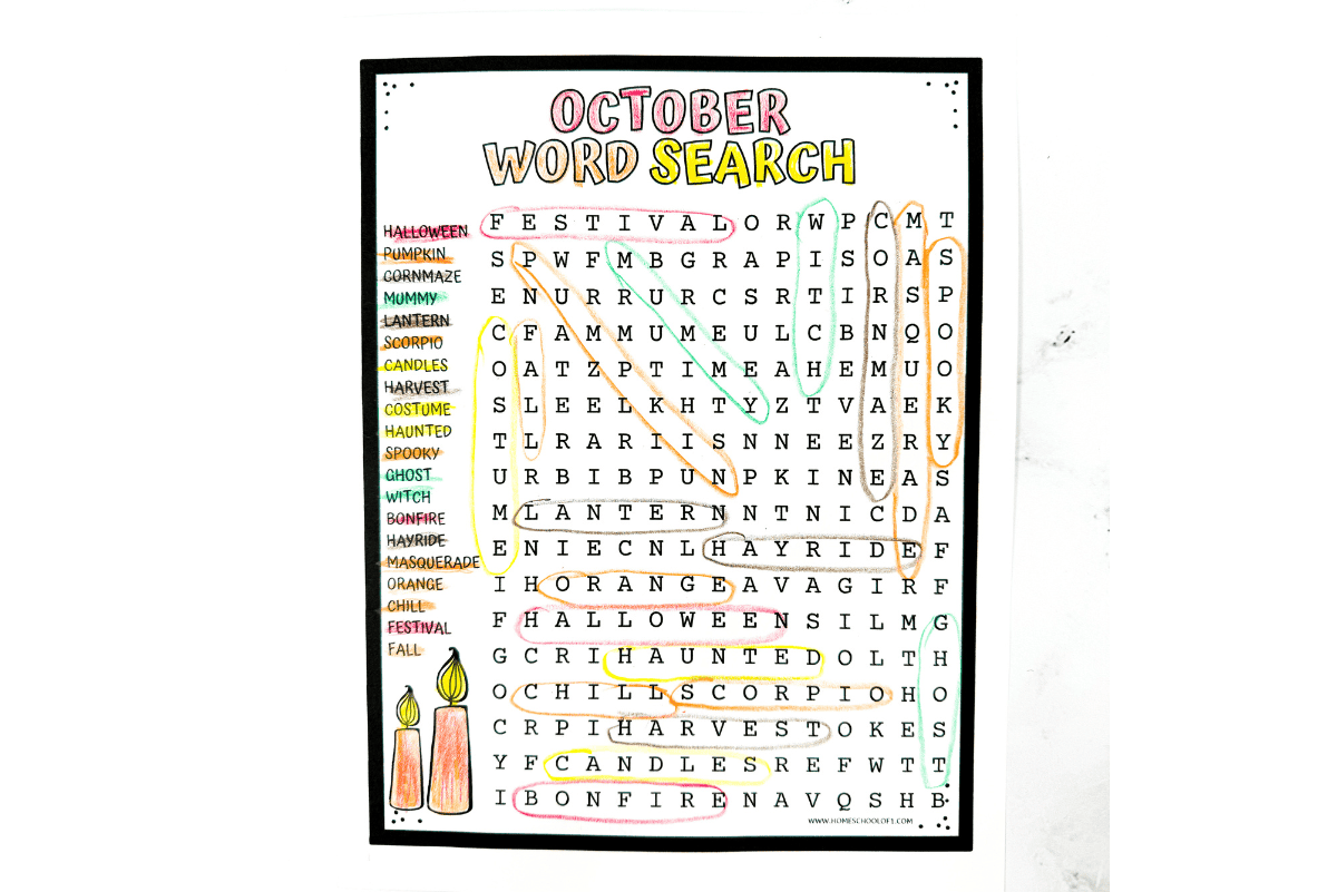 October Word Search Free Printable 