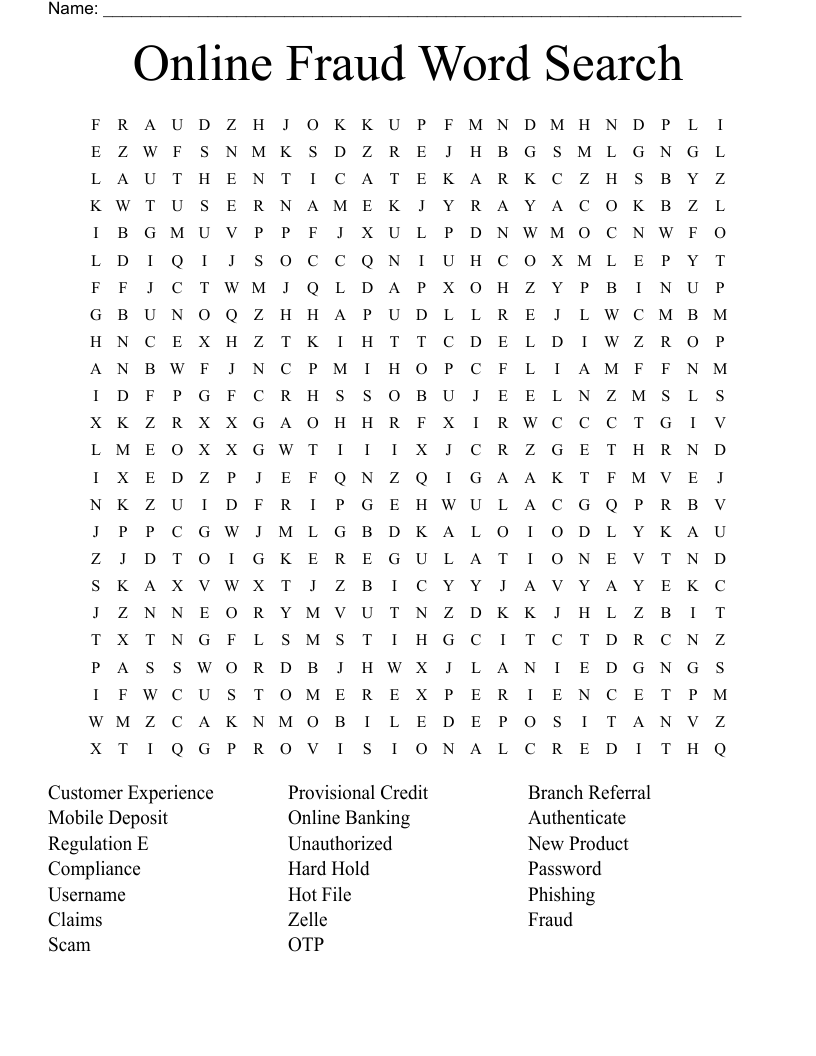Online Fraud Word Search WordMint