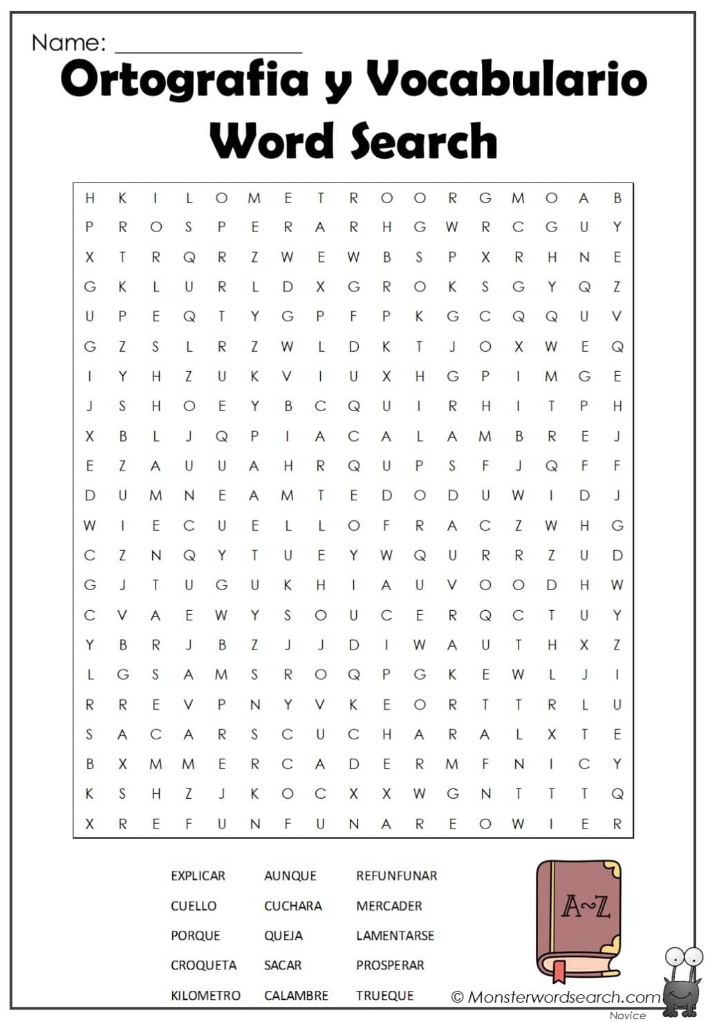 Ortografia Y Vocabulario Word Search Monster Word Search