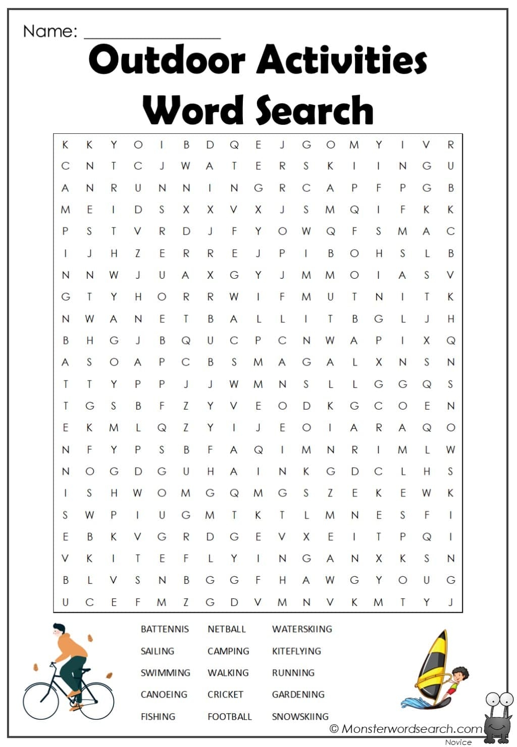 outdoor activities word search monster word search outdoor activities word search monster word search