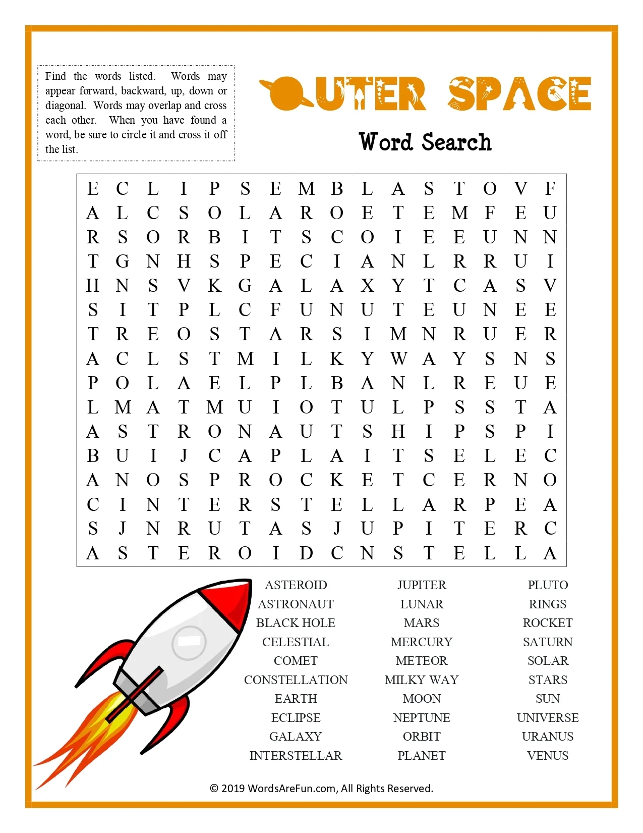Black Hole Word Search Printable