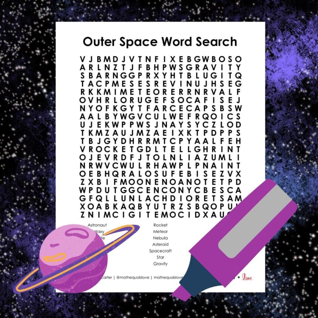 Outer Space Word Search Puzzle Free PDF 