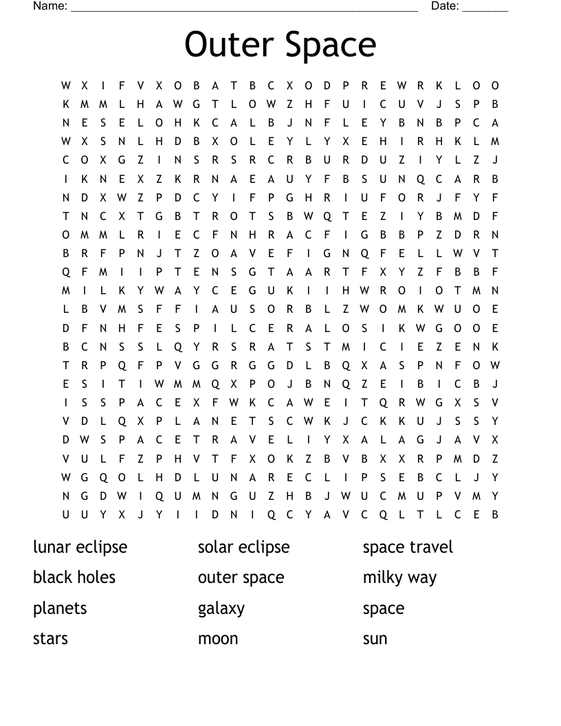 Outer Space Word Search WordMint