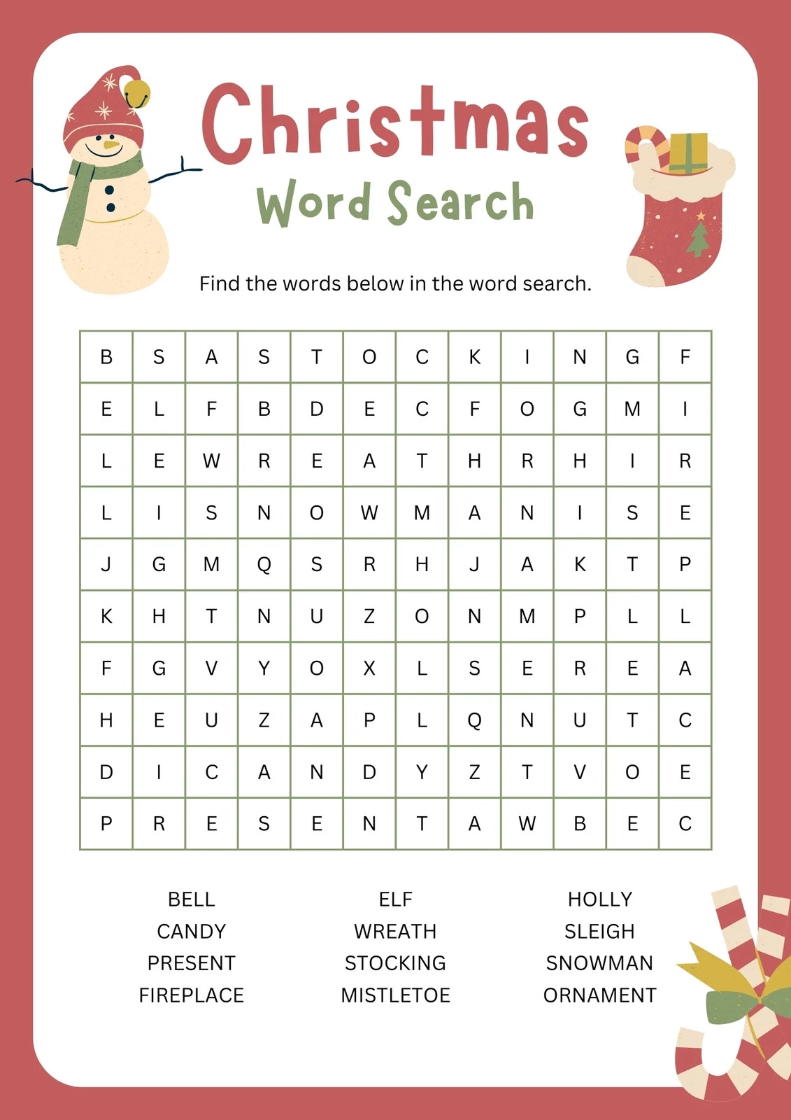 Kids Printable Christmas Word Search