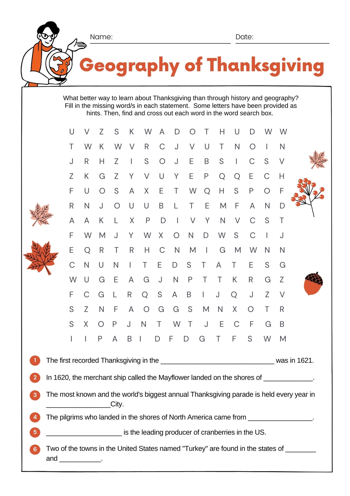 Page 2 Free Printable Thanksgiving Worksheet Templates Canva