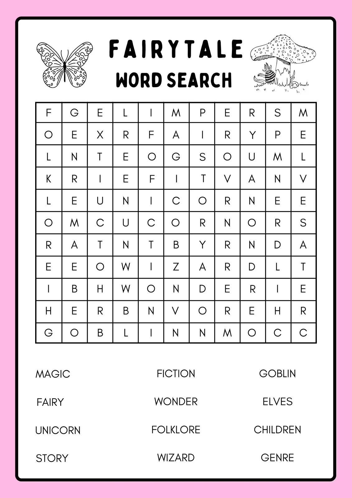 Fairy Tale Word Search Printable