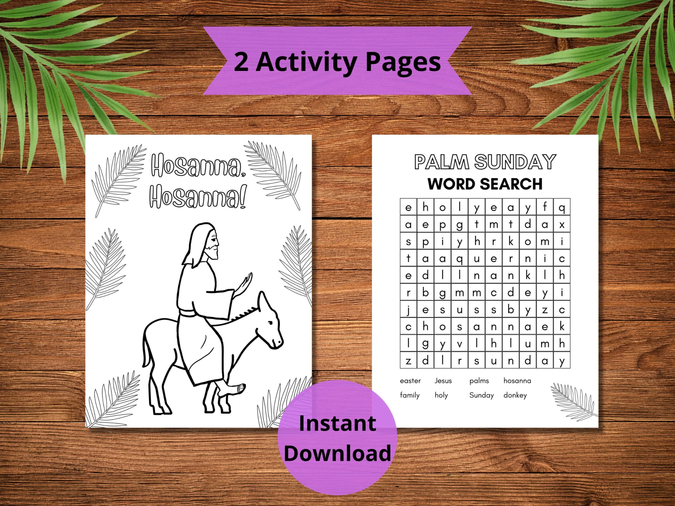 Palm Sunday Activity Worksheets Coloring Printable Word Search Easter Christian Catholic Classroom Homeschool Etsy