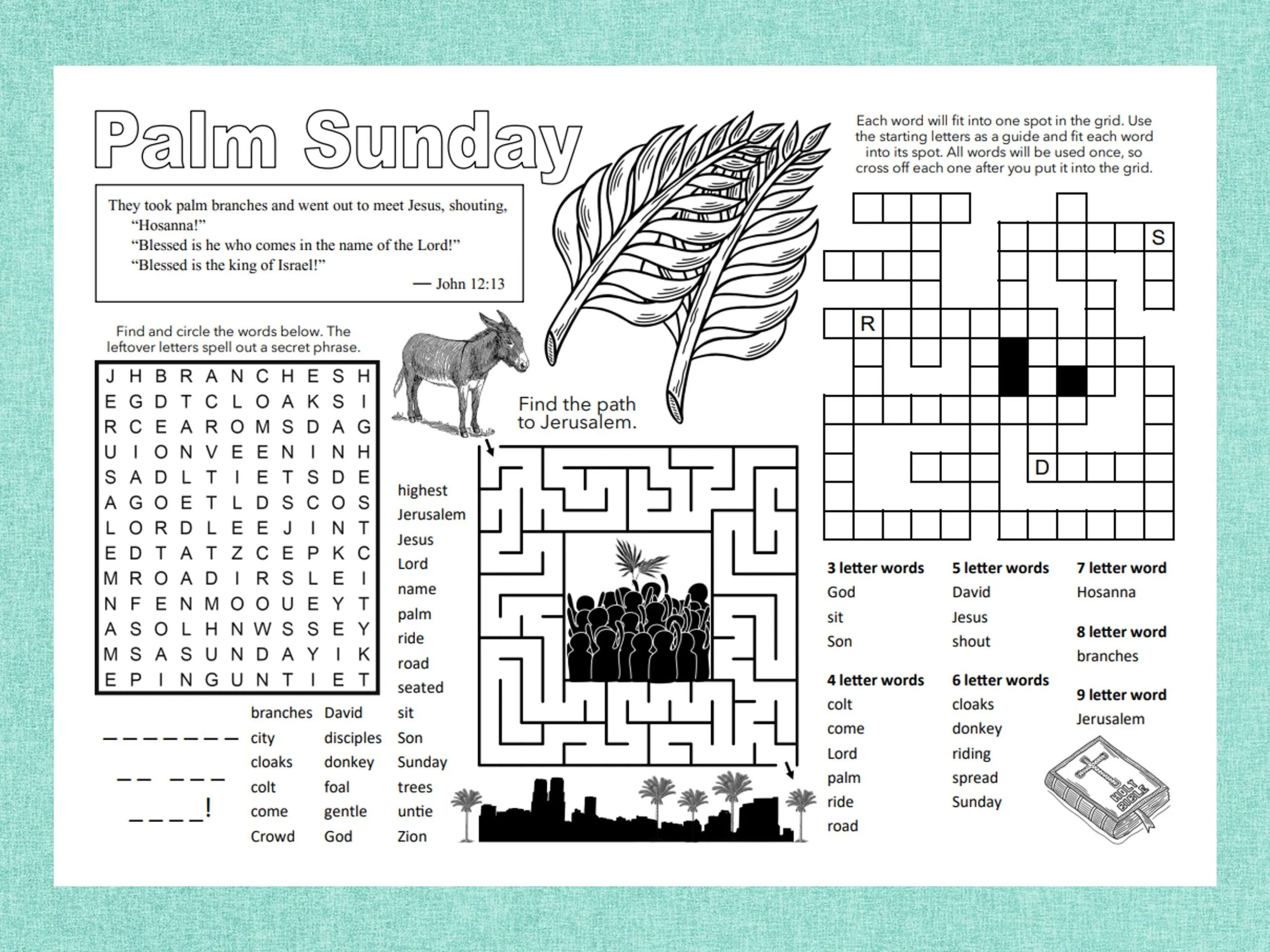 PALM SUNDAY Puzzle Sheet Digital Download Printable Puzzle Sheet PDF Activity Sheet Puzzle Sheet Easter Printable Easter Faith Etsy