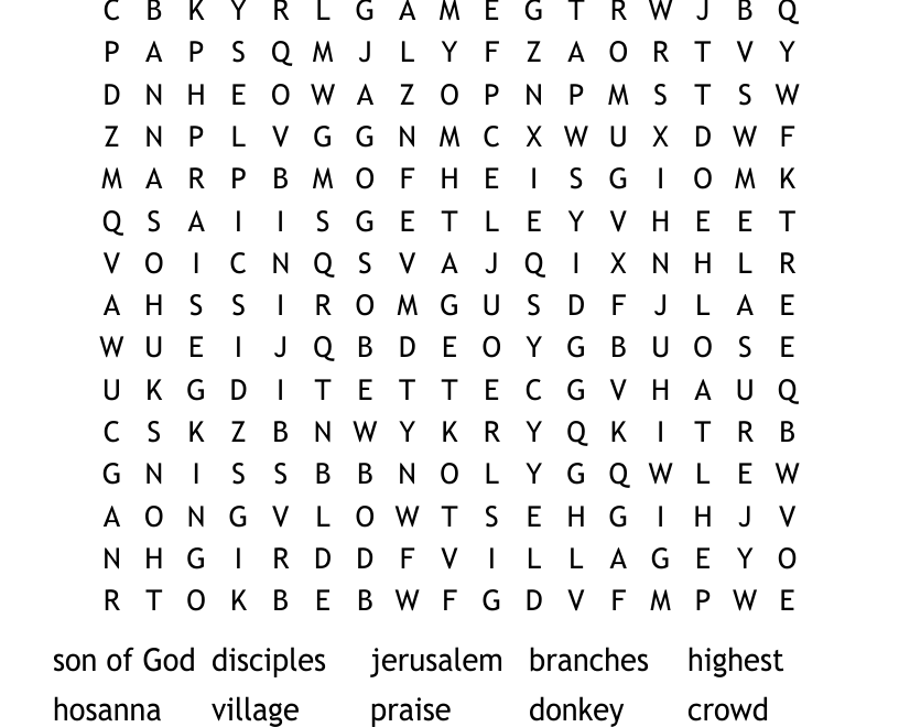 Palm Sunday Word Search WordMint