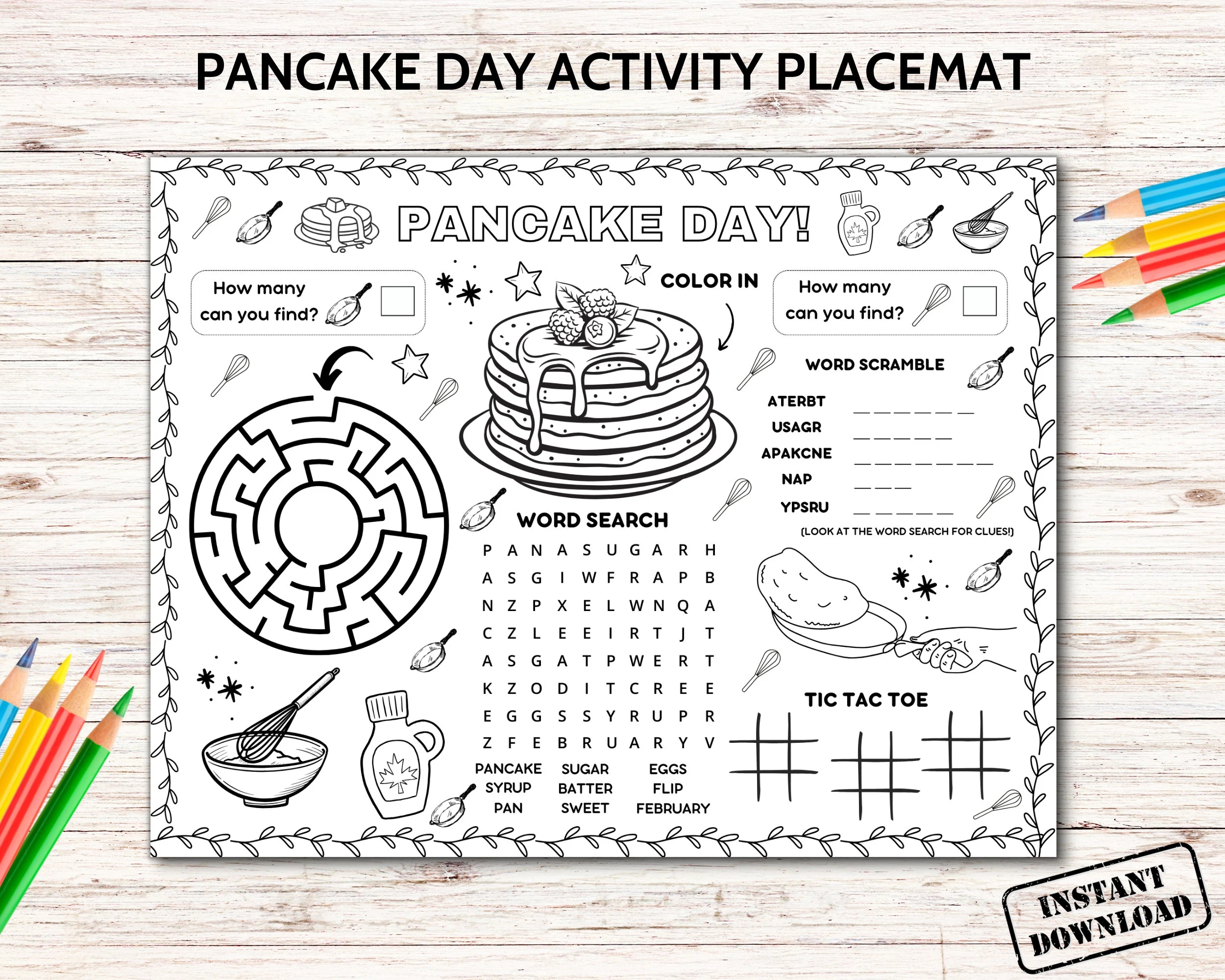 Printable Pancake Day Word Search