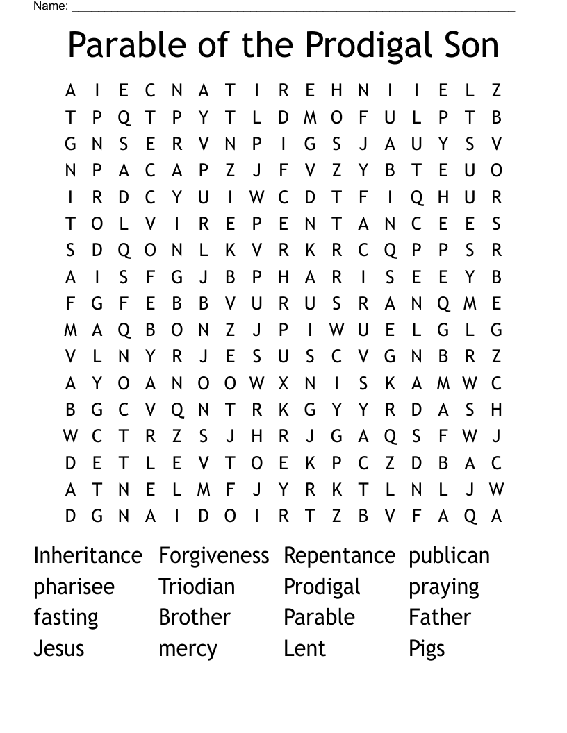 Parable Of The Prodigal Son Word Search WordMint