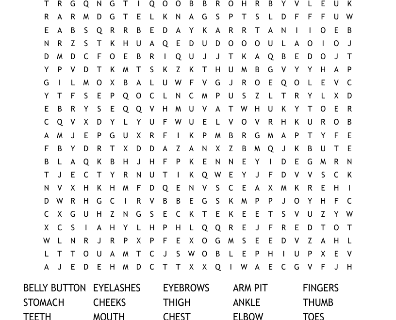 Parts Of The Body Partes Del cuerpo Word Search WordMint