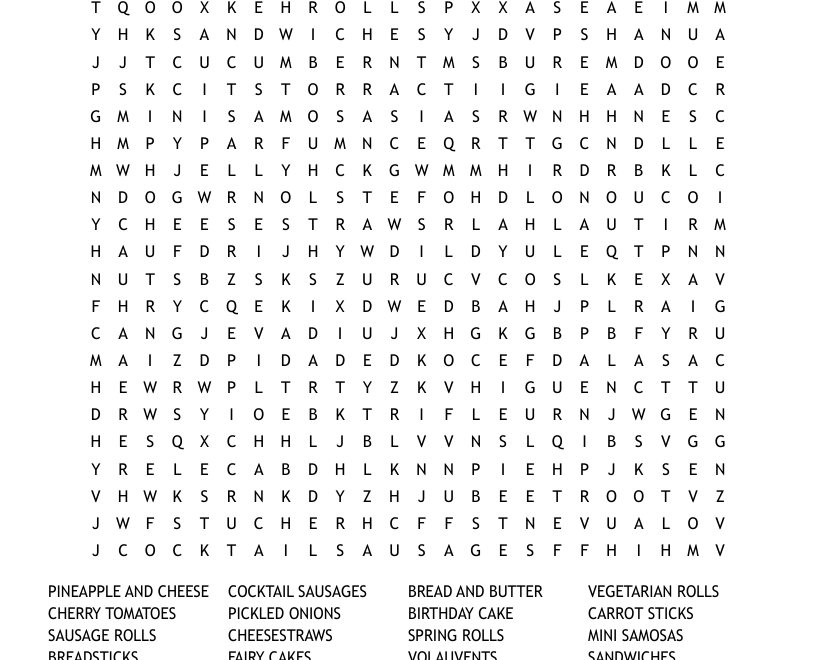 Party Food Word Search WordMint