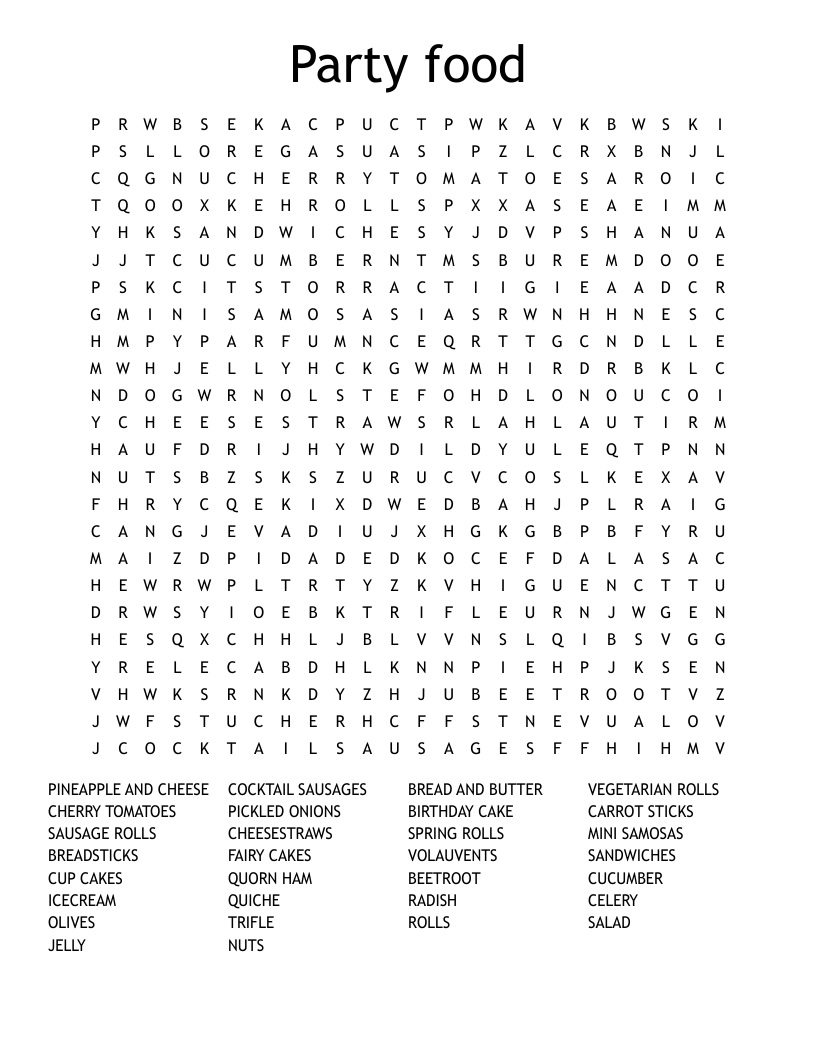 Party Food Word Search WordMint