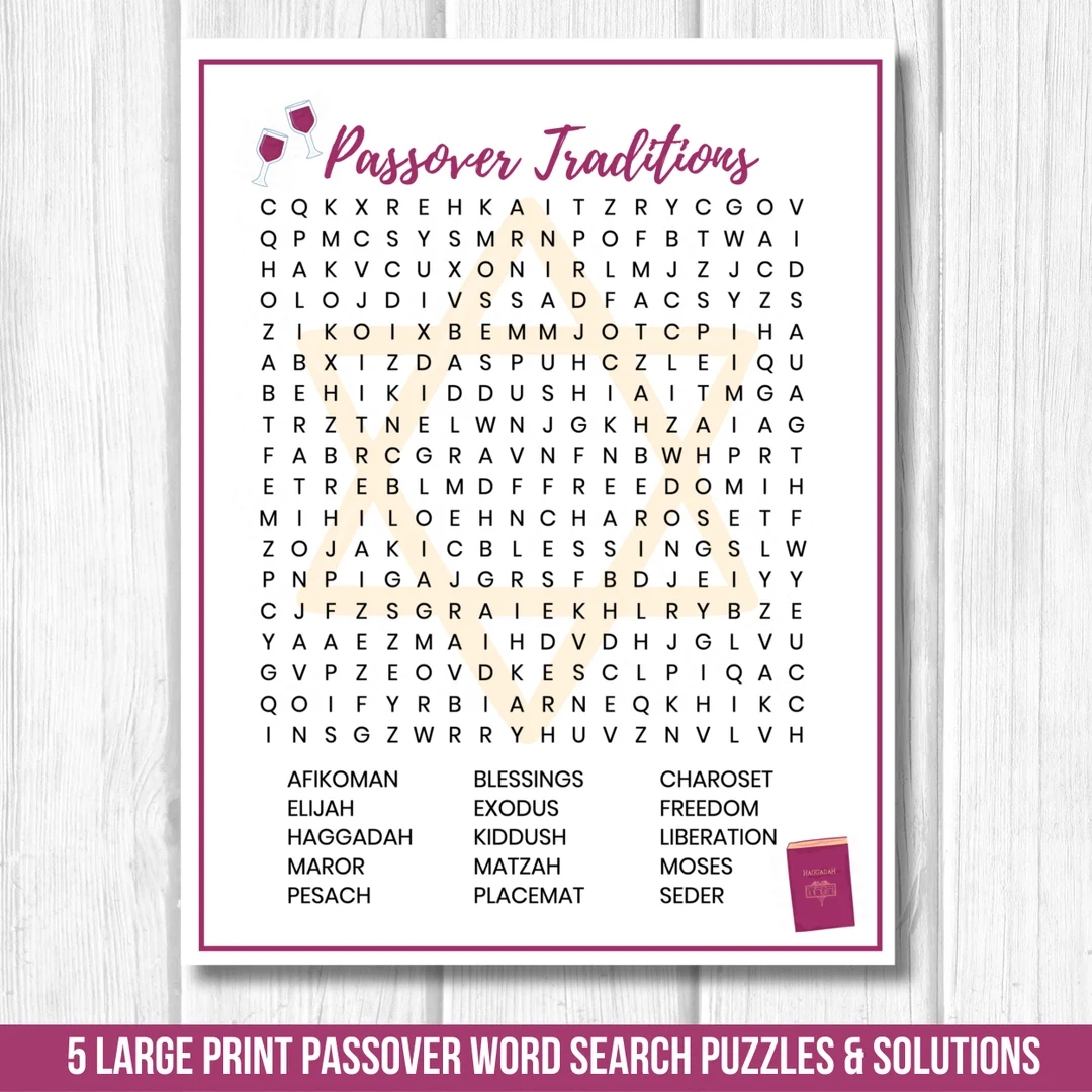 Passover Word Search Jewish Printable Large Print Word Search Word Search Puzzle Word Find Puzzle Etsy
