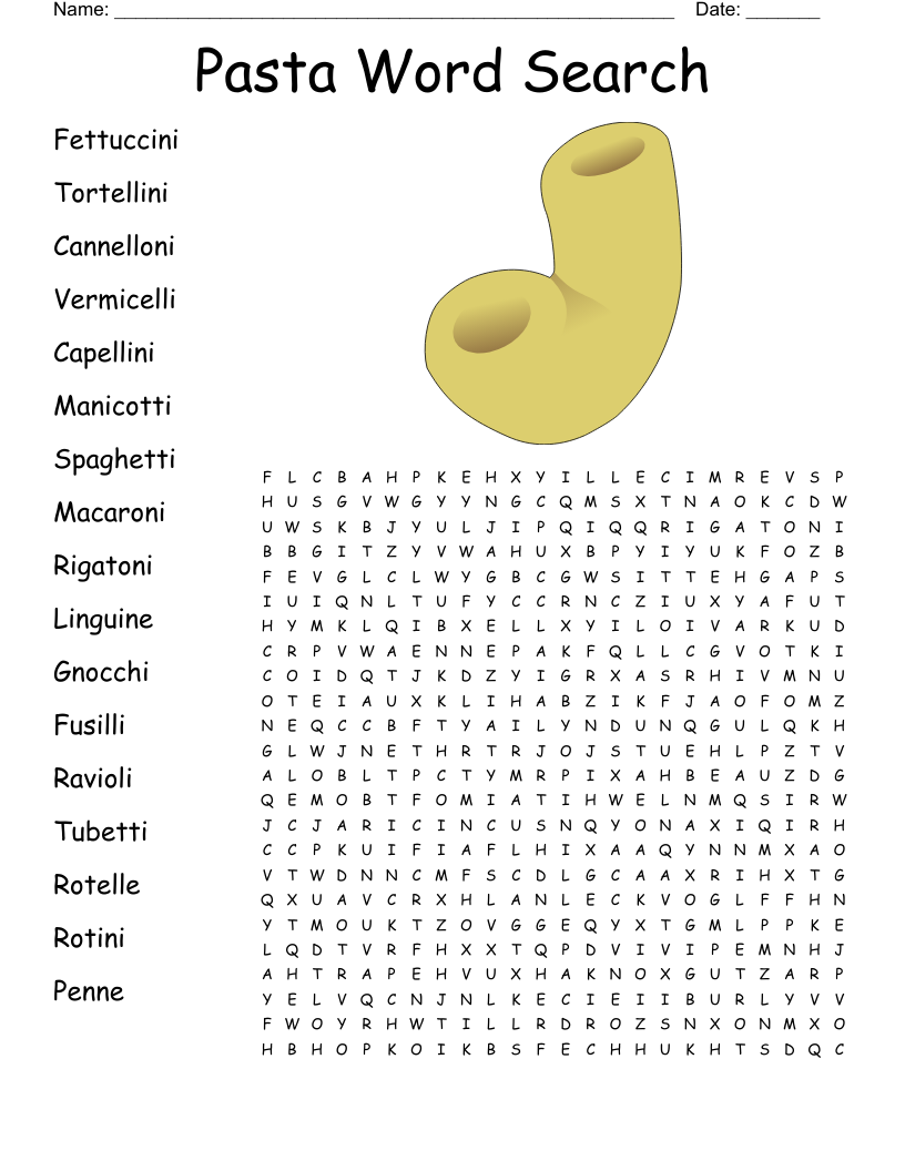 PASTA PASTA PASTA Word Search WordMint