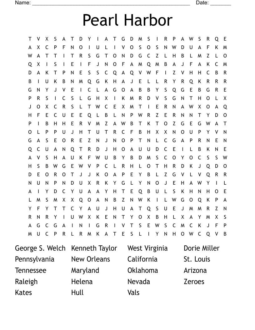 Pearl Harbor Word Search WordMint