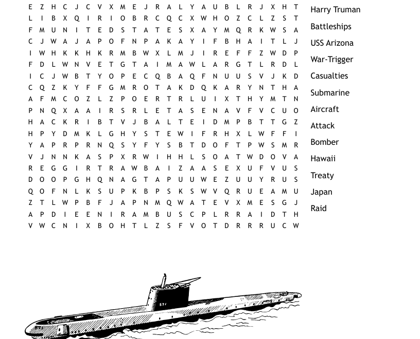 Pearl Harbor Word Search WordMint