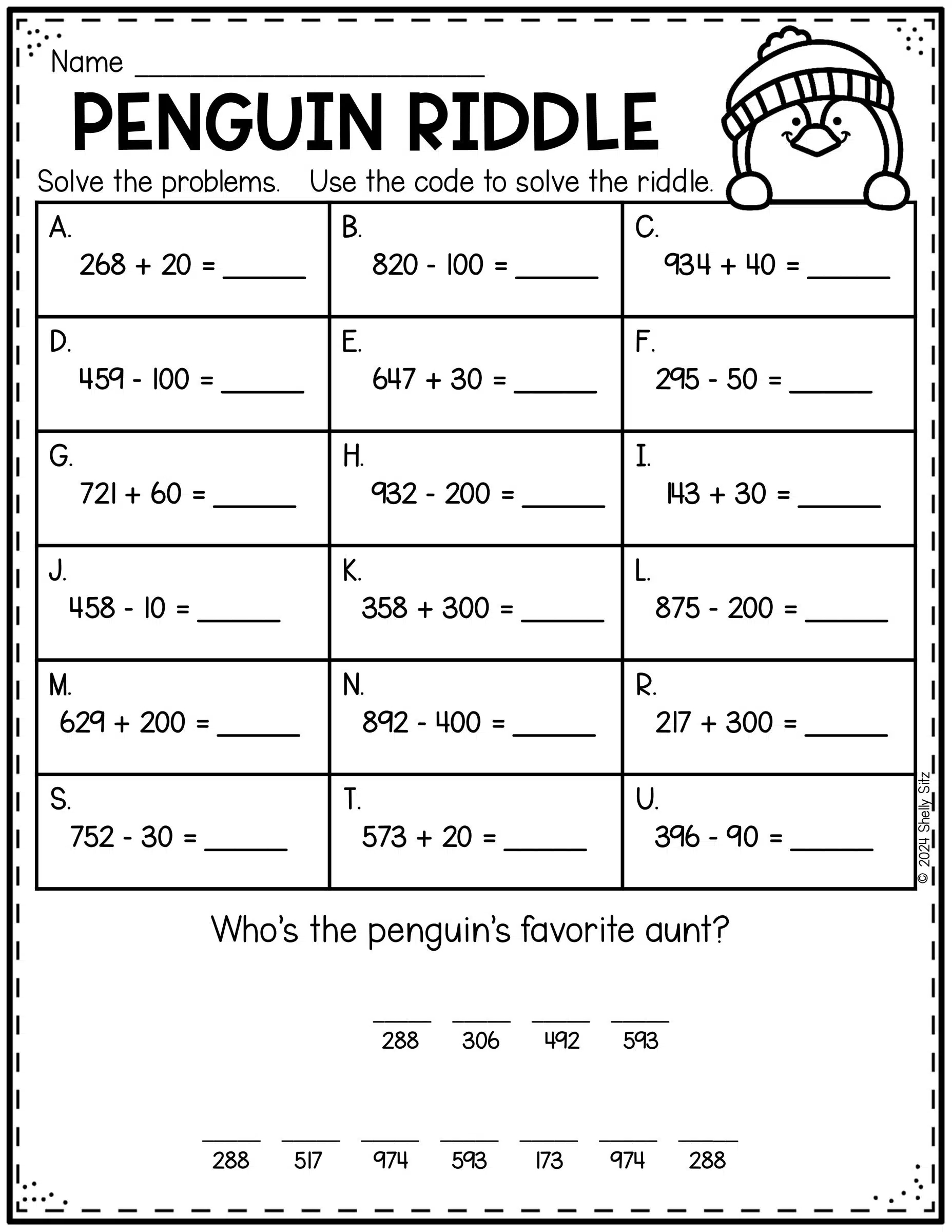 Penguin Math Freebie Second Grade Teaching Blog