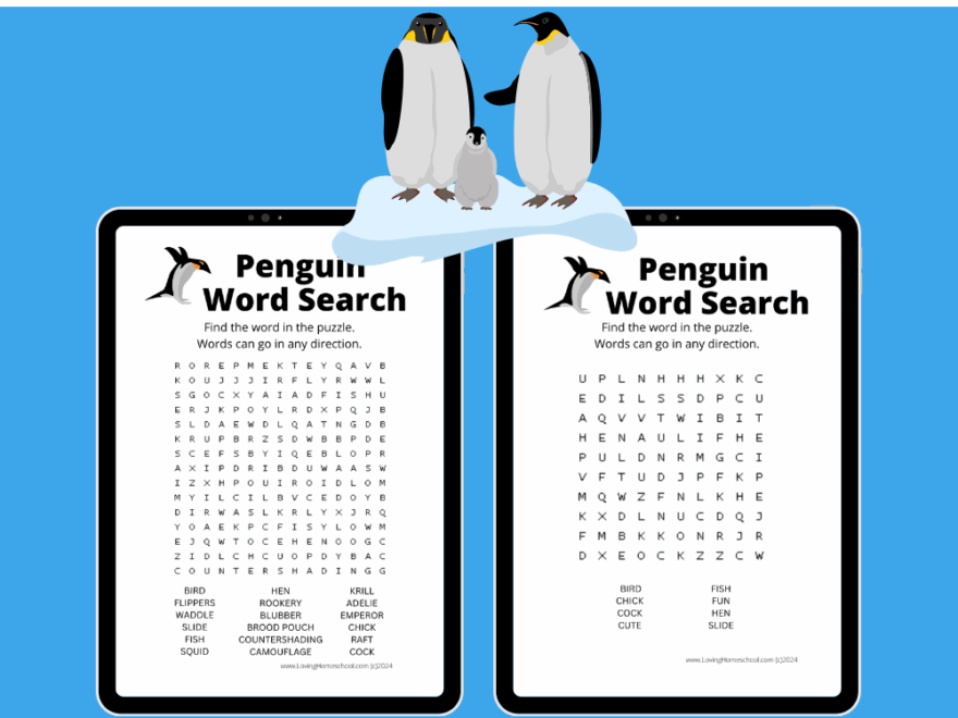 Penguin Word Search Printables LovingHomeschool