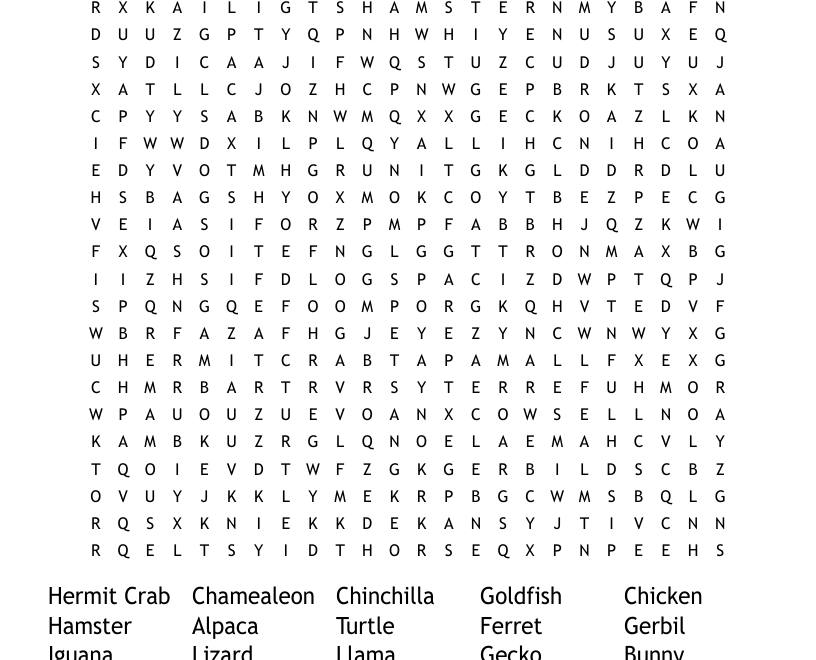 Perfect Pets Word Search WordMint