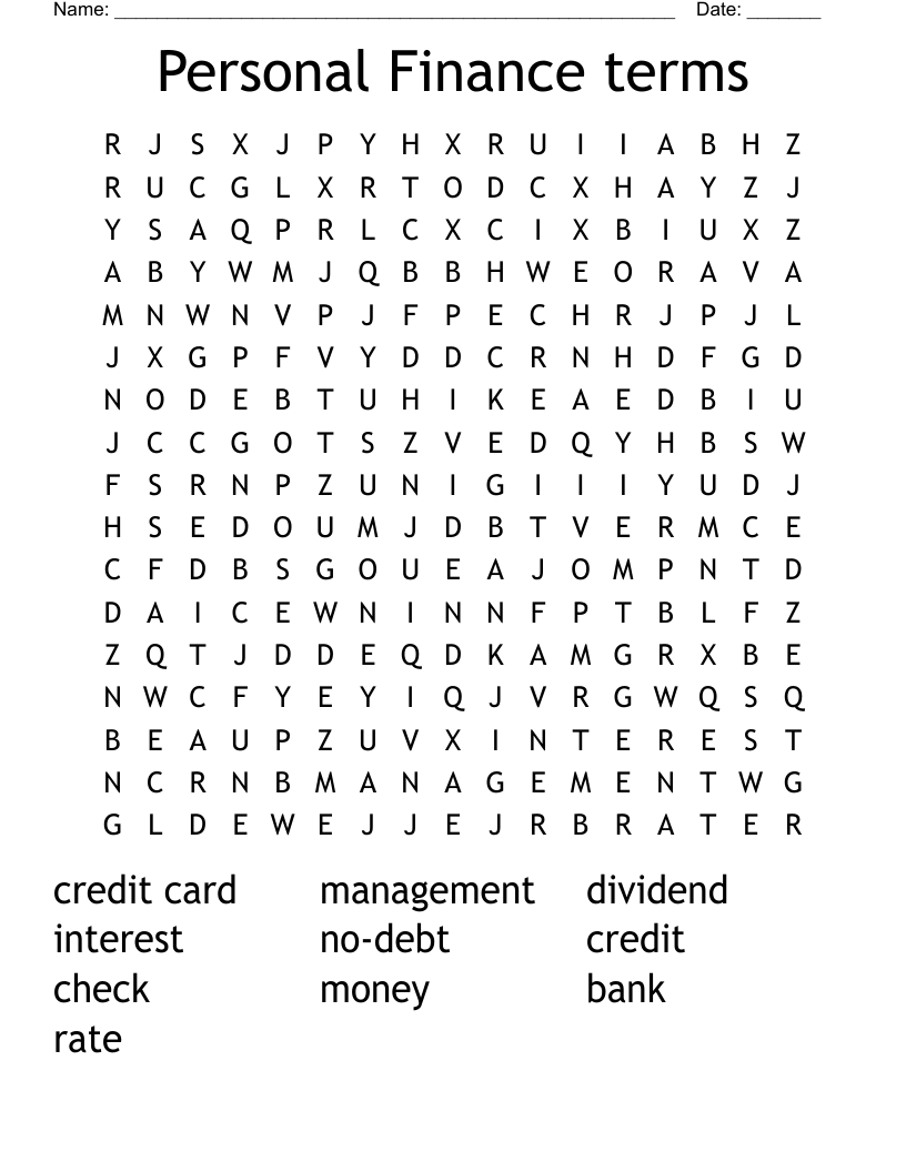 Personal Finance Terms Word Search WordMint