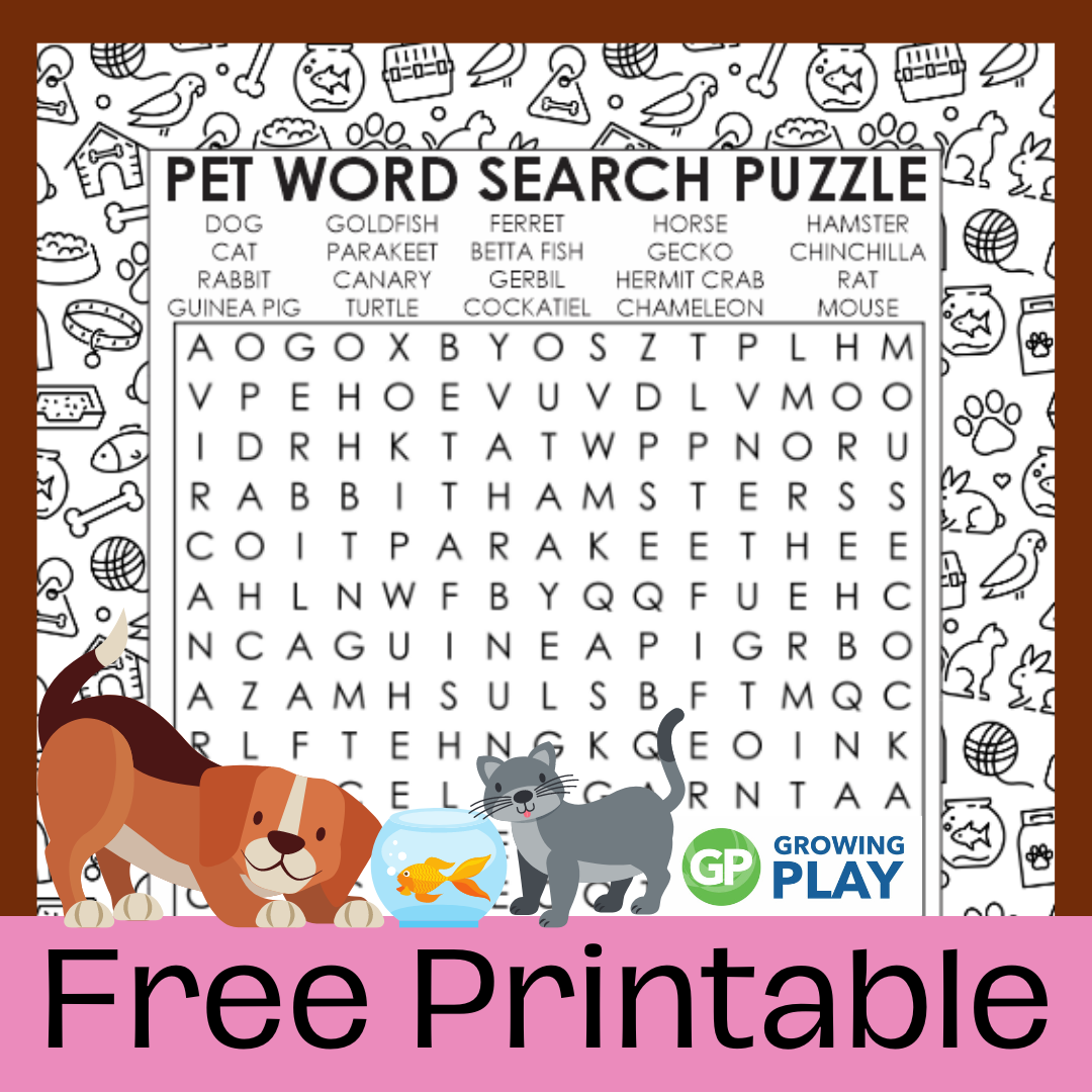 Pet Word Search Free Printable Growing Play