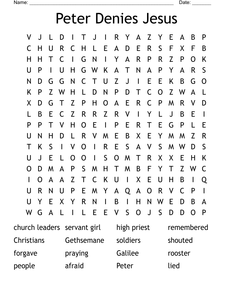 Peter Denies Jesus Word Search WordMint